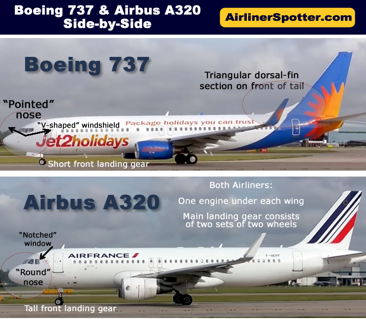 Side-by-side comparison of the Airbus A320 and the Boeing 737