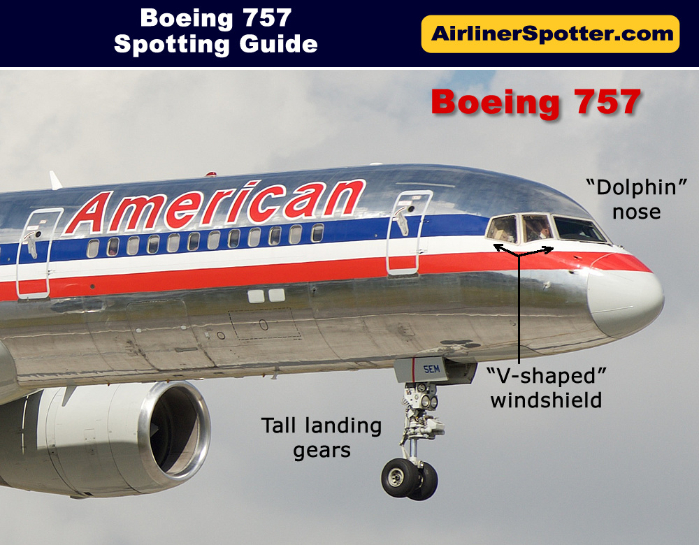 American Airlines Boeing 757 identified by its dolphin-shaped nose