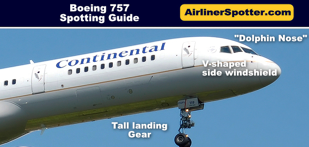 In this photograph, the dominant dolphin-shaped nose of the 757 can be seen on this United Airlines airliner. Note also the classic Boeing "V-shaped" windshield windows.
